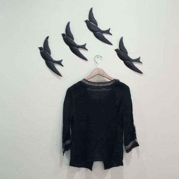 Vintage CoVelo Black Linen Floral Jacket Cardigan - Size 6 - Picture 2 of 11